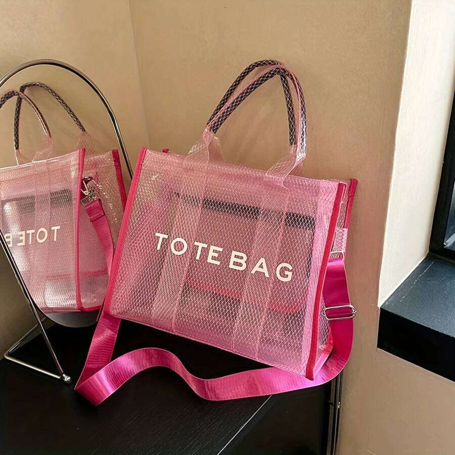 Fashion New High Capacity PVC Women's Transparent Jelly Handheld One Shoulder Crossbody Tote Bag