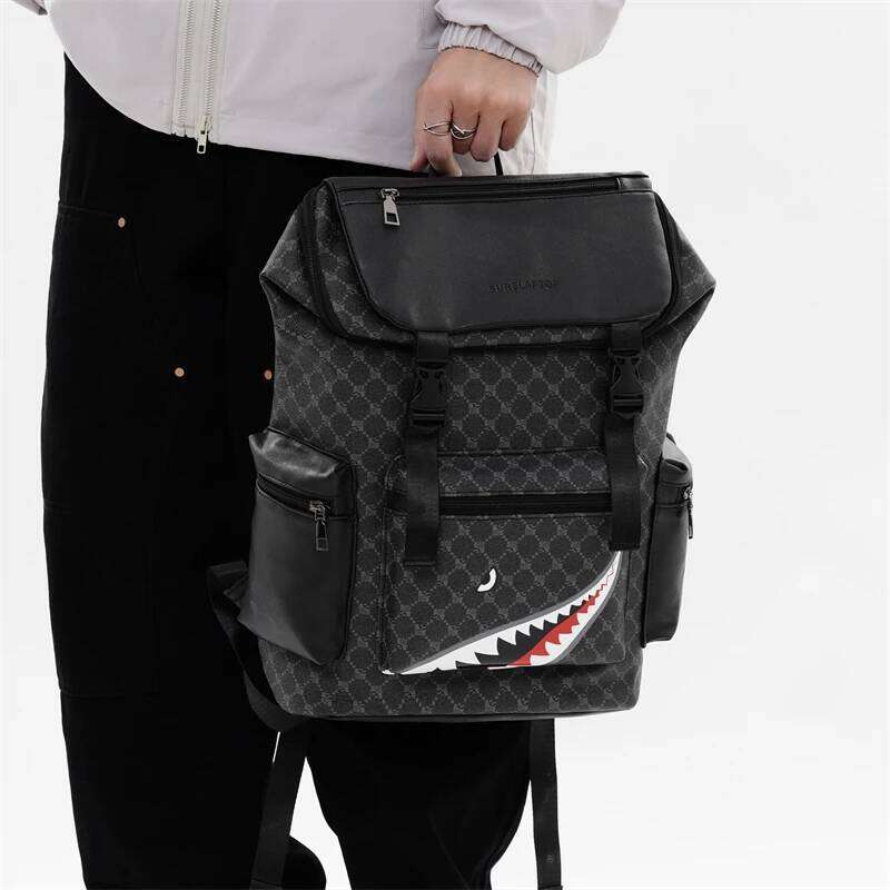New Stylish Youth Street Gothic Shark Pattern Men's Backpacks Large Capacity Plaid Teenage Student School Backpack Z260124