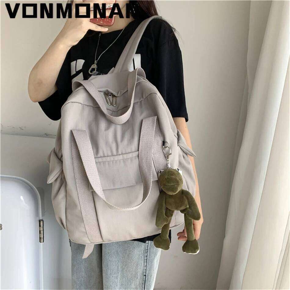New Solid Color Women Waterproof Nylon Backpack Simple School for Teenage Girl Shoulder Travel Hand Book Bag Rucksack Z260124
