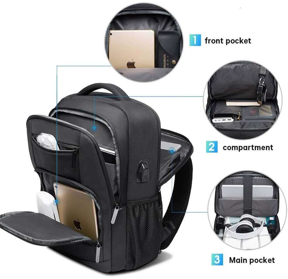 BANGE Travel Waterproof Backpack with USB Charging Port Fit 15.6 Inch Laptop Backpacks for Men and Women, Teenager School Bags Z260124