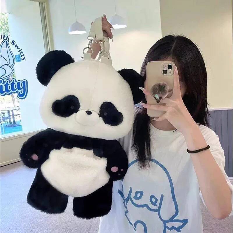 Panda Cartoon Soft Cute Plush School Backpack Ins Girl Doll Bag