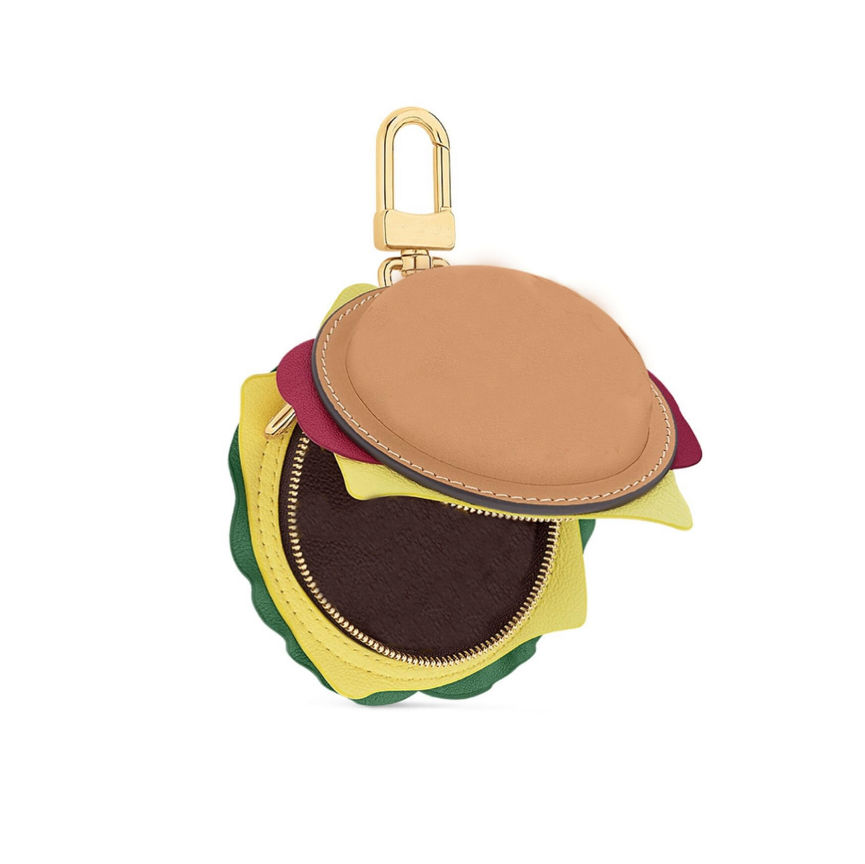 Keychains Lanyards Key Holder Leather Classic Luxury Designer Hamburger Wallet Cute Pizza donut Crab alien hot air balloon bag charm pendant for women girl gift