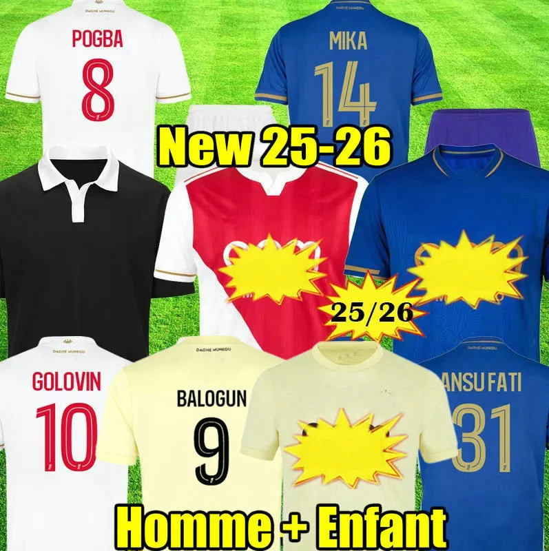 3XL 4XL maillots 25 26 AS Monaco Centenary Soccer Jerseys POGBA GOLOVIN ANSU FATI 2025 2026 MINAMINO Men Kids Flocage AKLIOUCHE Football Shirt maillot de foot