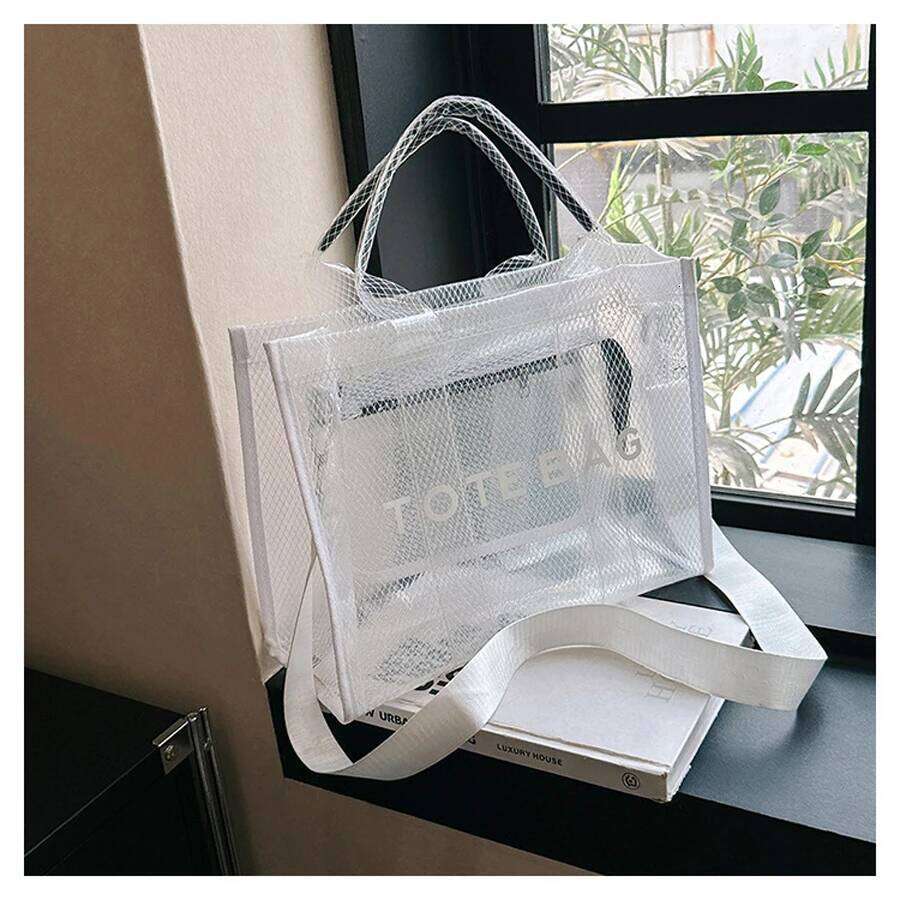 Fashion New High Capacity PVC Women's Transparent Jelly Handheld One Shoulder Crossbody Tote Bag