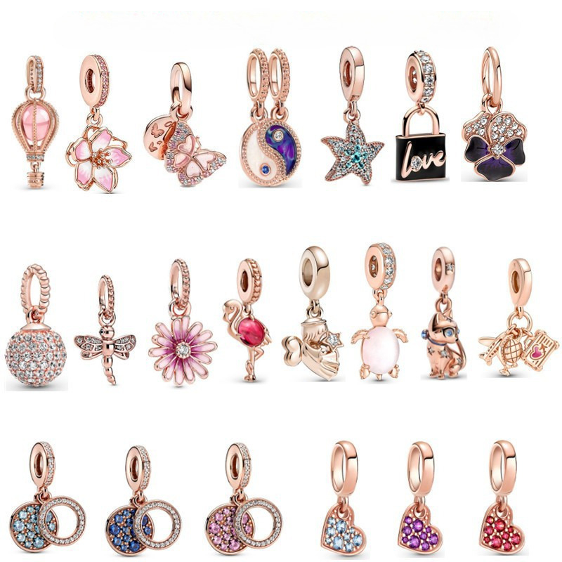 Rose gold crystal turtle snake chain bracelet charms luxury brand DIY jewelry findings components accessories star rose flower love heart necklace pendant charm