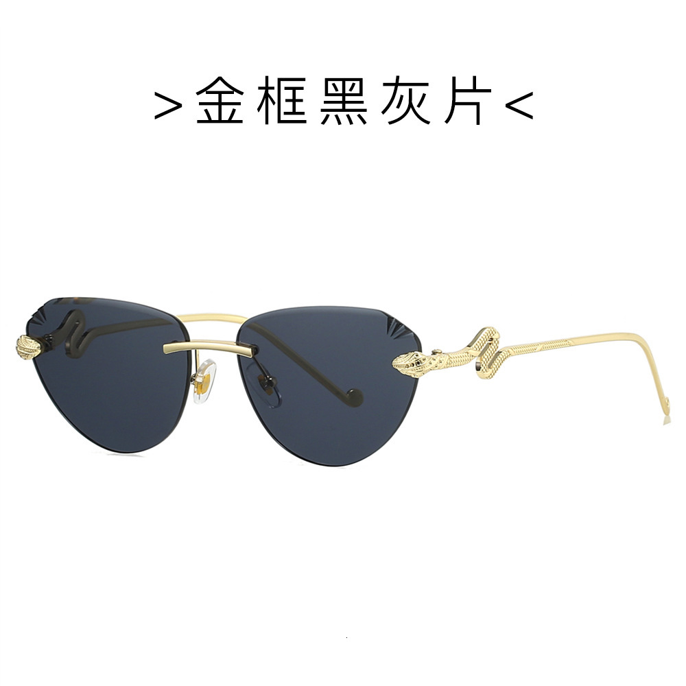 New Cat Eye Rimless Sunglasses 2026 European And American Style Cut Edge Fashion Snake Head Sunglasses For Women Luxury Fashion Eyewear UV Protection 