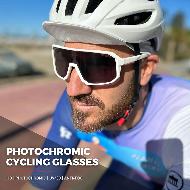 Cyclist's UV400 Goggle Style Sun Shades Adaptively Tinted Safety Glasses for Trail Rides Outdoors Activities