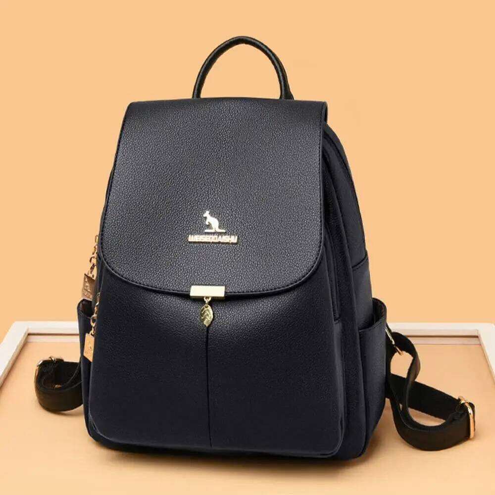 Women's Black backpacks Soft Leather Large capacity Daily Commuting Fashion Travel bag College student schoolbag Z260124