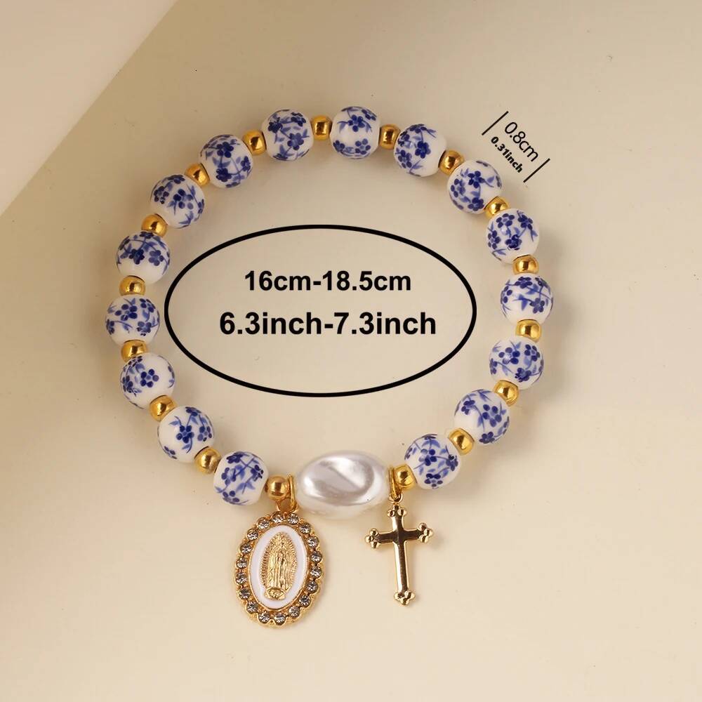 Cross bracelet women men blue porcelain Ceramics beads bangles jesus Ascension day western wear pulseras spring summer jewelry ddmynov