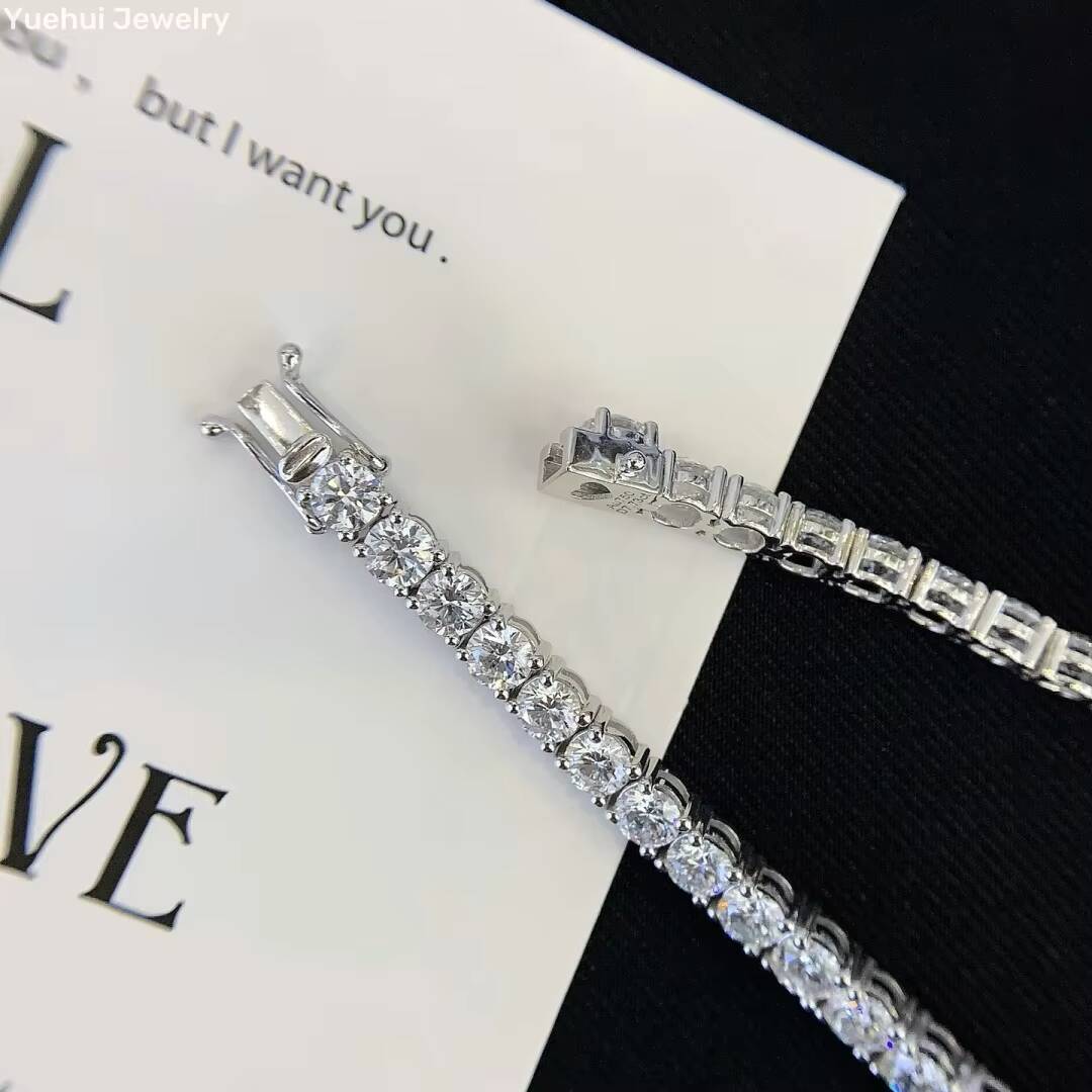 Round Brilliant Lab Grown Diamond Tennis Bracelet 14K 18K Pass Tester Elegant Diamond Bracelets Bangles