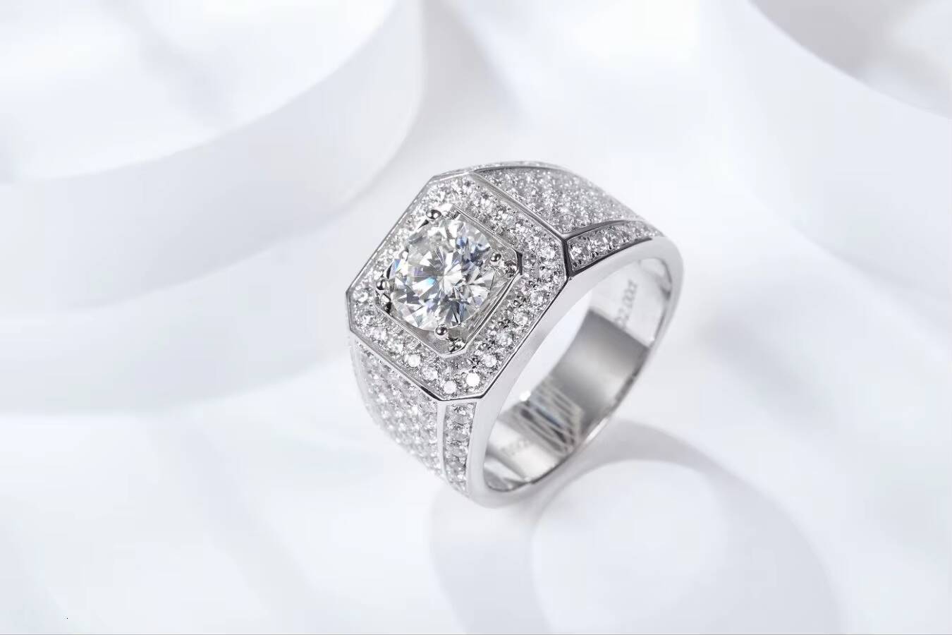 1CT 2CT 3CT 5CT Moissanite Ring 925 Silver Rhodium Plated Engagement Ring Mens Wedding Band for Parties Anniversaries
