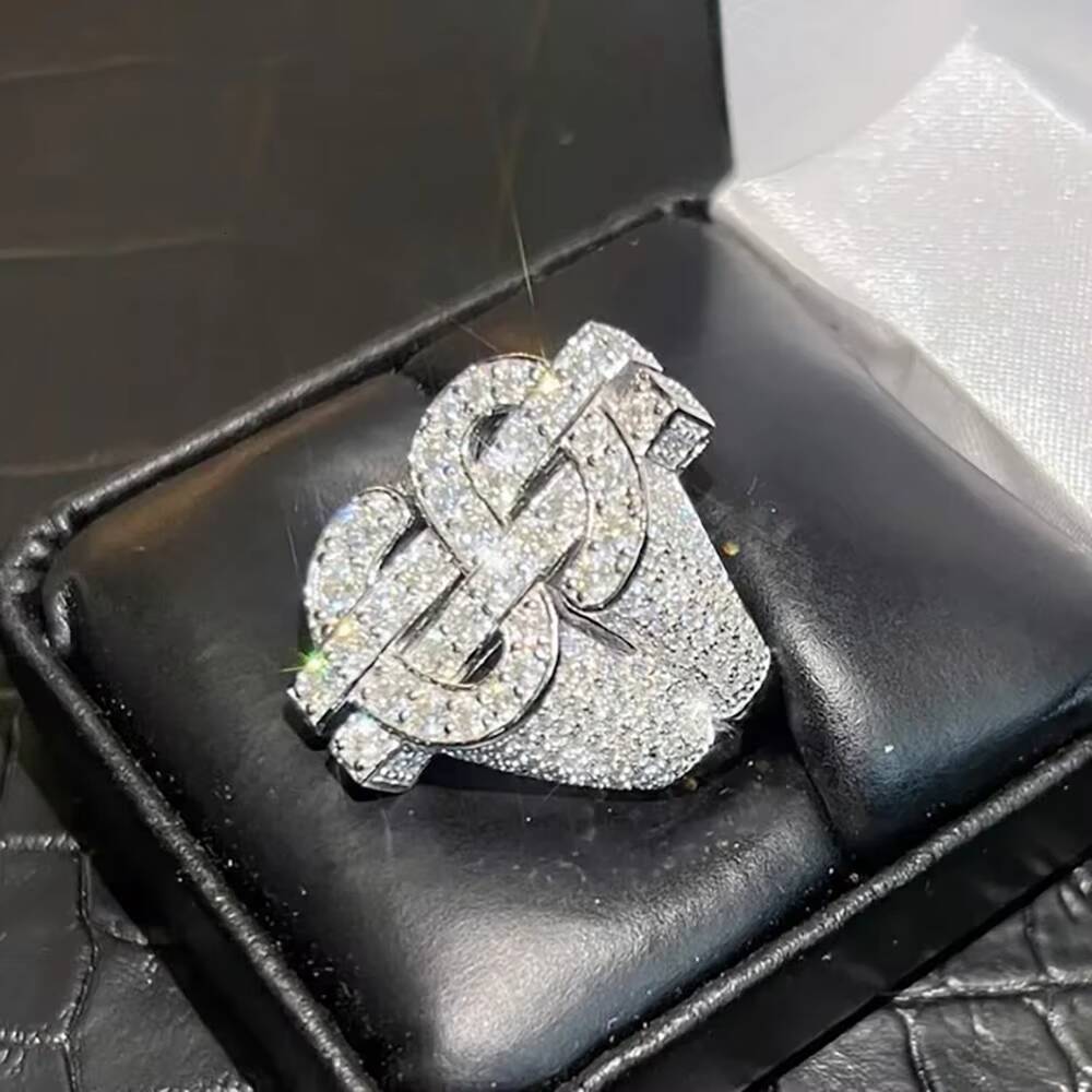 High Quality VVS Moissanite Dollar Sign Hip Hop Ring Champion Ring Iced Out Men Customized Ring Jewelry