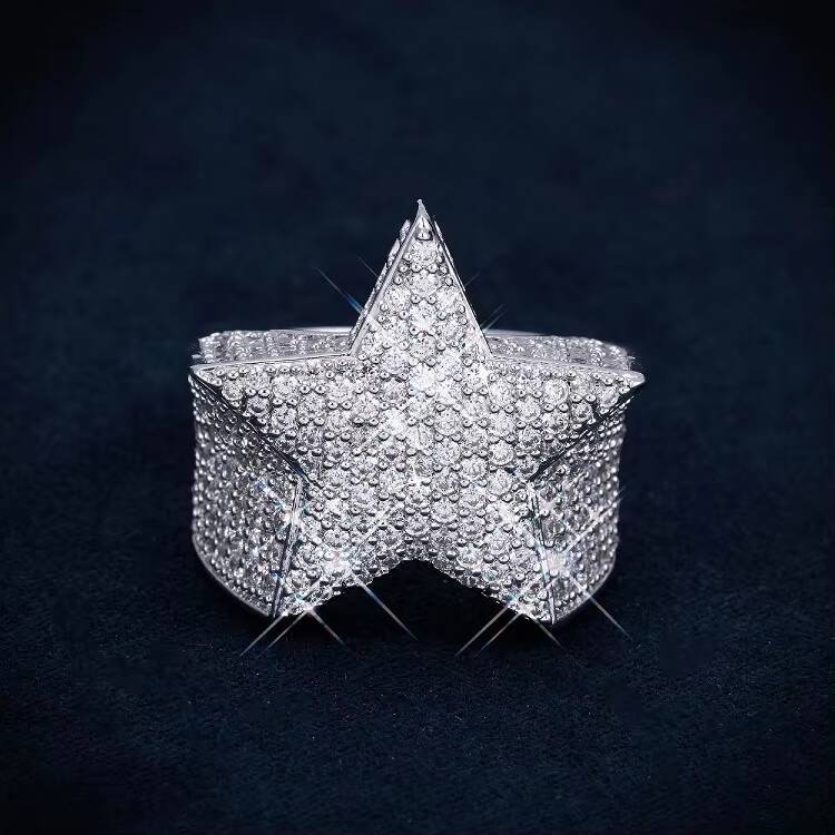 Gallerley Custom Shining New Style Rapper Hip Hop 925 Silver Moissanite Jewelry Rings Iced Out Mens Ring