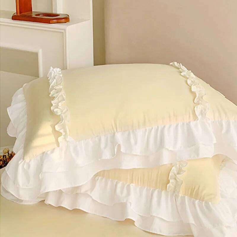 200X230Cm Korean Princess Lolita 4-Piece Solid Washed Cotton Breathable Bed Sheet Duvet Cover Bedding Set with Lace Y260124