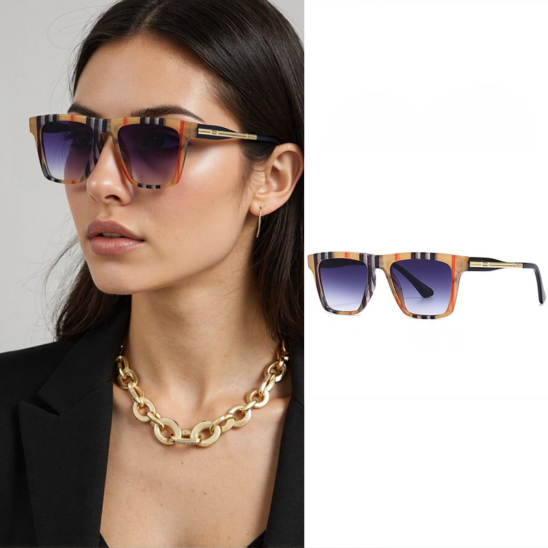 Luxury Brand Designer Sunglass New Fashionable Sunscreen Plaid Women's Sunglasses Trendy High-End Fashion Sunglasses For Women