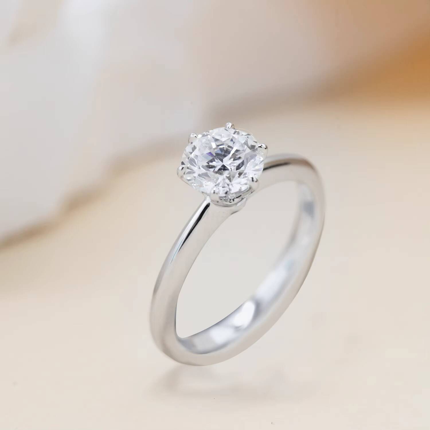 SolenTenth Lab Diamond Ring Real Gold Lab Grown Diamond Ring Round Shape Six-claw Lab Created Diamond Ring
