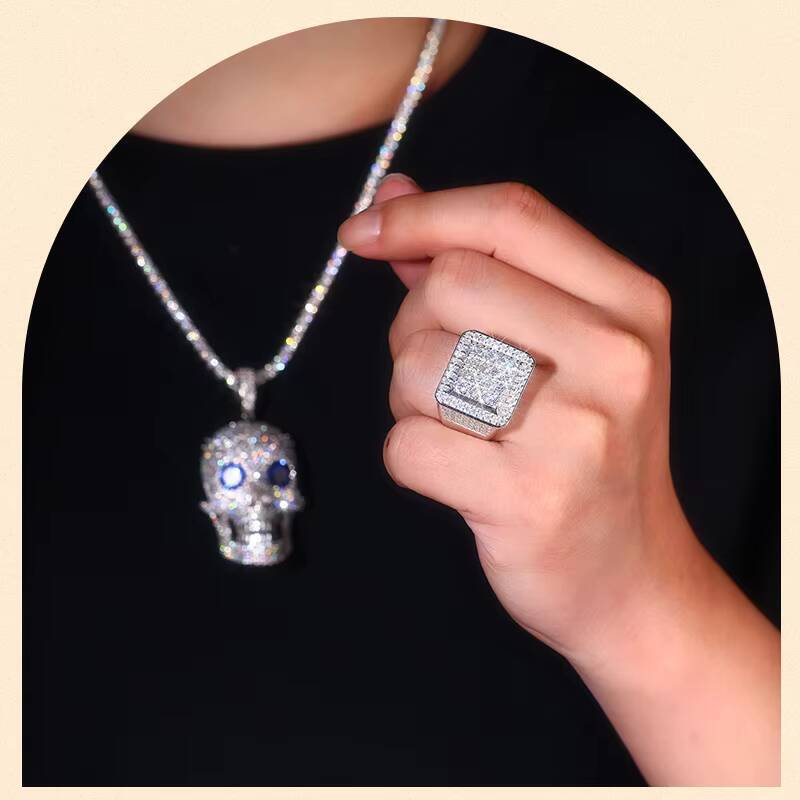 Fashion GRA VVS I Iced Out Square Moissanite S925 Silver Hip Hop Bling Statement Designer Ring