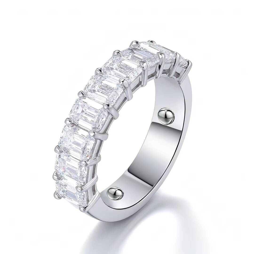 White Gold Platinum Plated 18k Gold Luxury Edition Emerald Cut Cultured Diamonds 9-Piece Ring Women Lab Diamond
