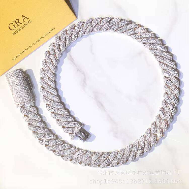 2Rows 8Mm 10Mm 12Mm 15Mm S925 Silver GRA Moissanite Necklace Mans Hiphop Cuban Link Chain For Fashion Jewelry