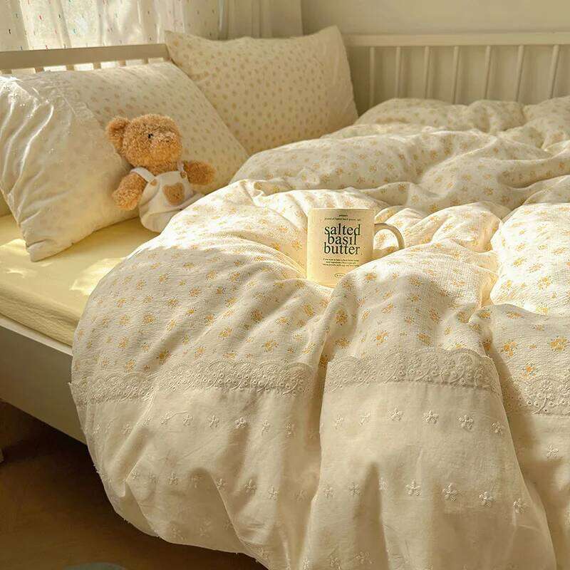 2025 New Class A double gauze bed four-piece of girly heart lace sheets and quilt cover dormitory three-piece set Y260124