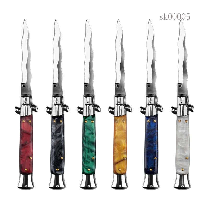 High quality 12Models 2025 Italian Style Folding Knife 4.21 440C Kriss Blade, Acrylic Handles SK05