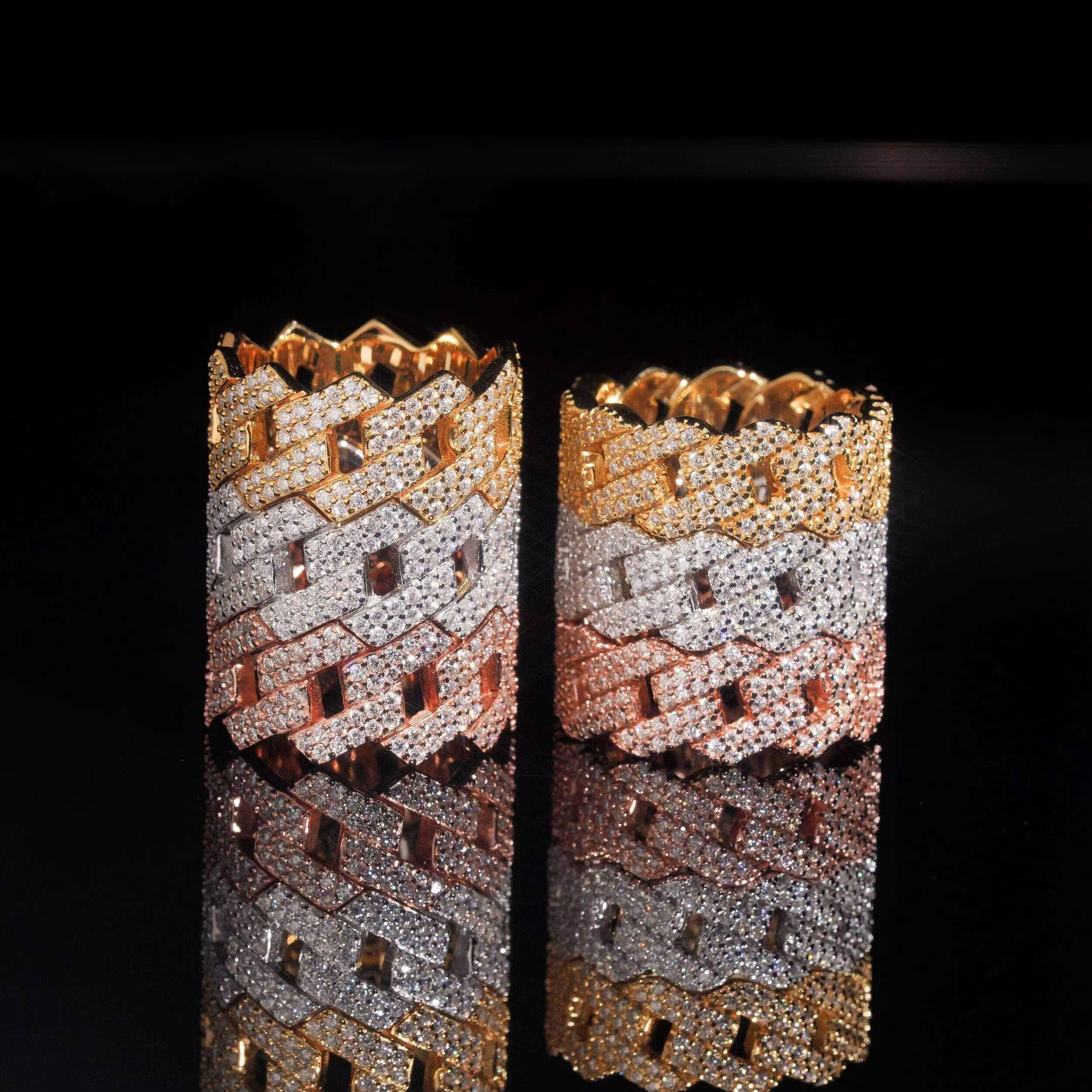 Hip Hop Men 925 Silver Platinum Plated Rose Gold Cuban Ring Iced Out VVS Moissanite GRA Certified Moissanite Jewelry
