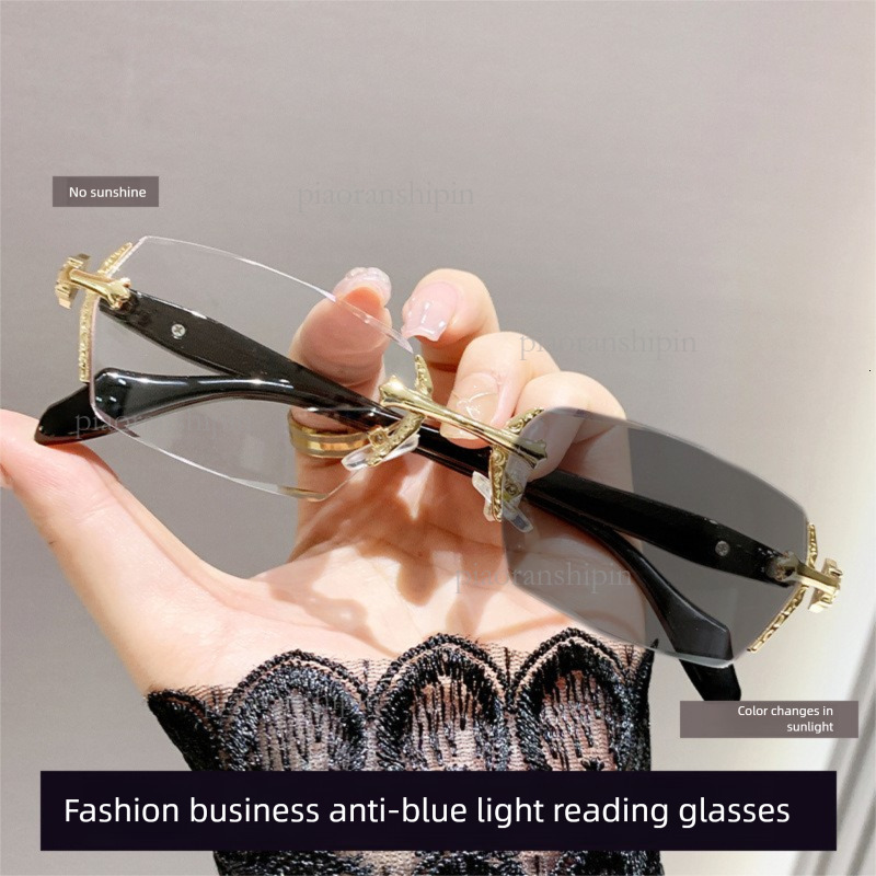 2026 Designer's New Luxury Frameless Women's Reading Glasses Fashion Brand Accessories Anti Blue Light Metal HD Elderly Reading Glasses Whol