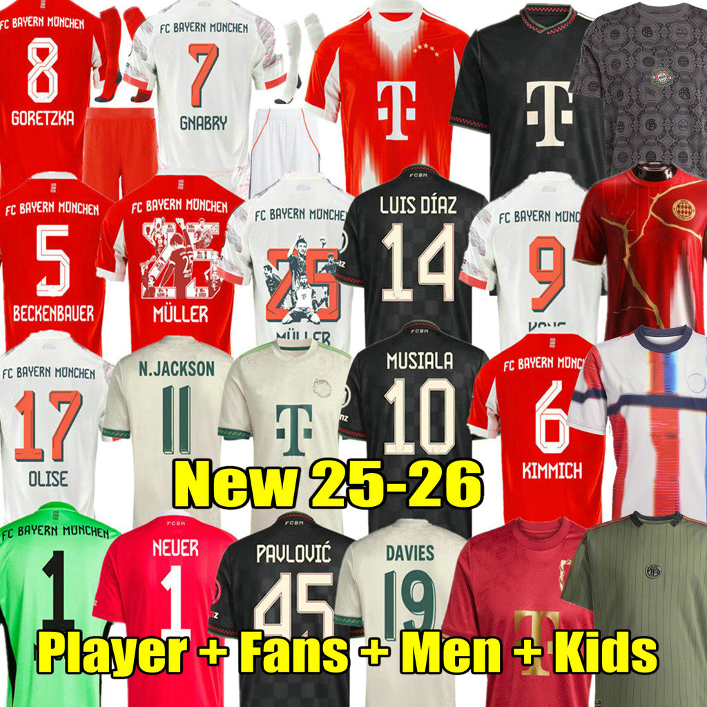 3XL 4XL 25 26 KANE soccer jerseys MUSIALA 125TH JACKSON GNABRY GORETZKA KIMMICH 2025 2026 BAYERNS OLISE muNIChES MULLER LUIS DIAZ football shirt MINJAE Men Kids sets
