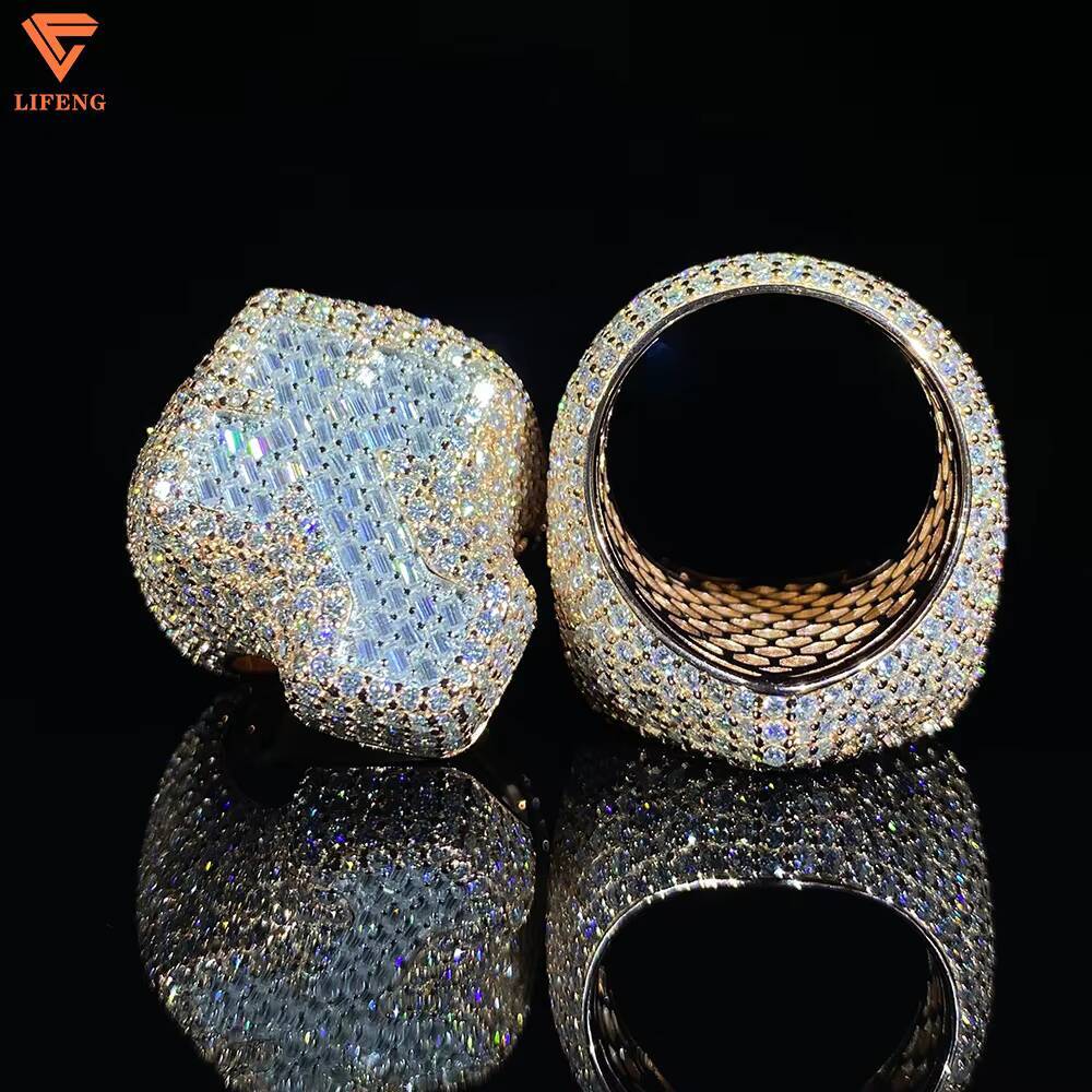 Lifeng Jewelry Moissanite Cross Ring Fashion Custom Hip Hop 925 Silver Ring Iced Out Men Diamond Ring