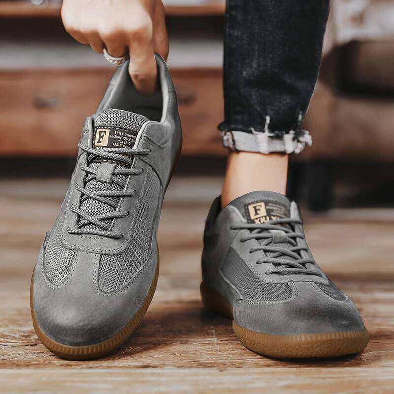 2025 New Genuine Leather Outdoor Non-slip Walking Shoe Breathable Mesh Men's Casual Shoes Luxury Men Sneakers H260124