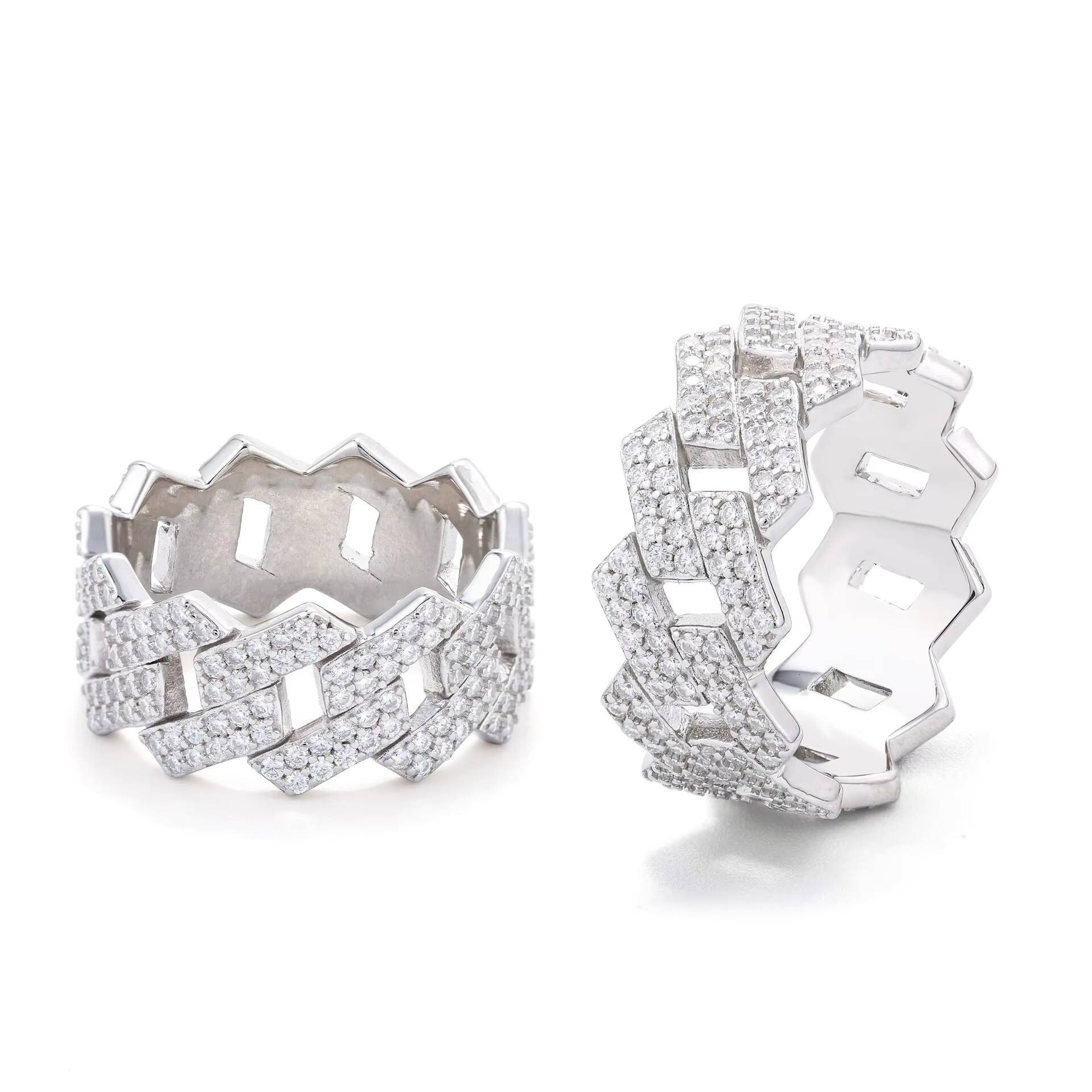 Factory Direct High Quality Hip Hop Two Row 925 Sterling Silver Pass Diamond Test VVS Moissanite Iced Out Cuban Ring for Men