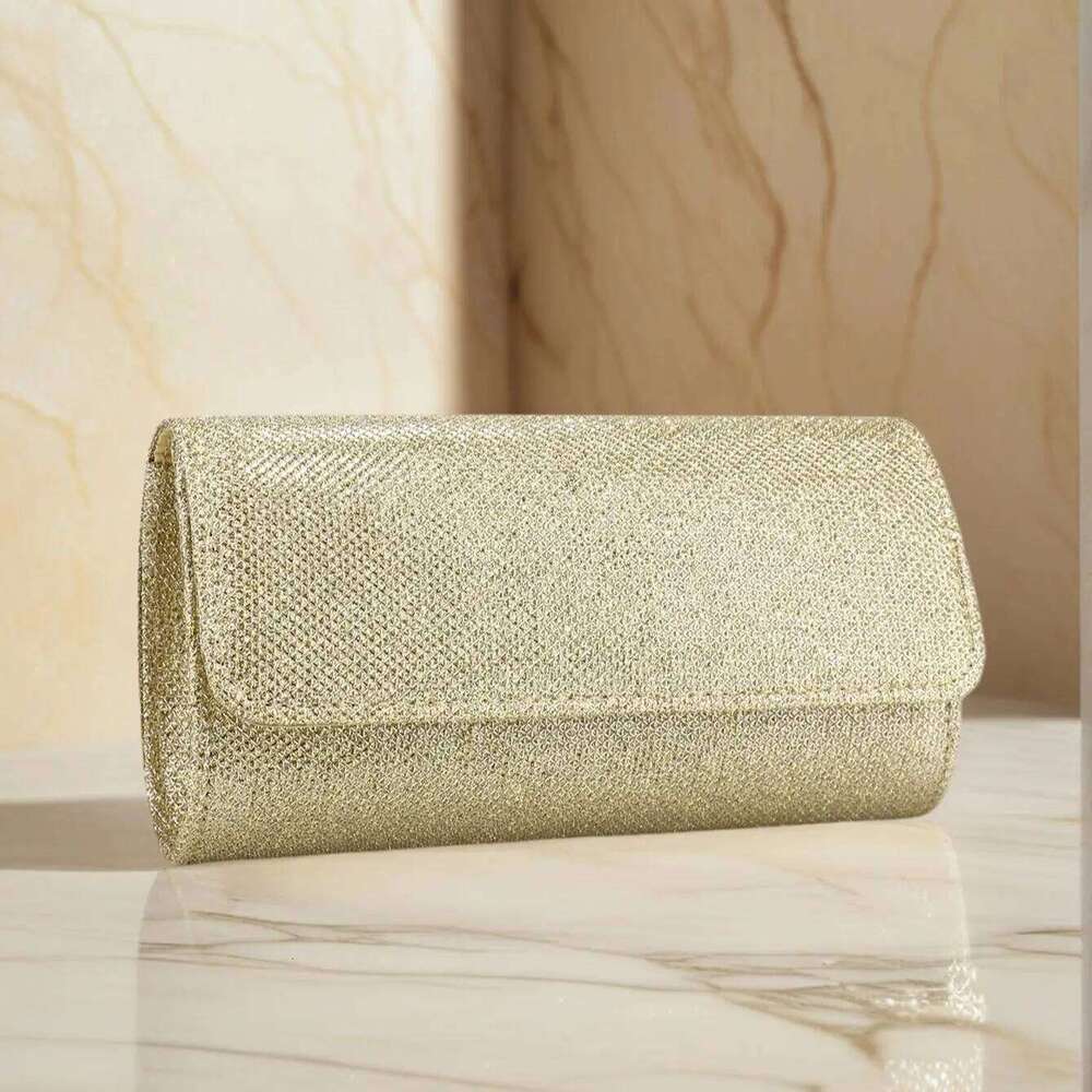 Casual Women Evening Golden Chain Metal Clutch Bags Small Envelope Design Cover Handbags Purse Glitter