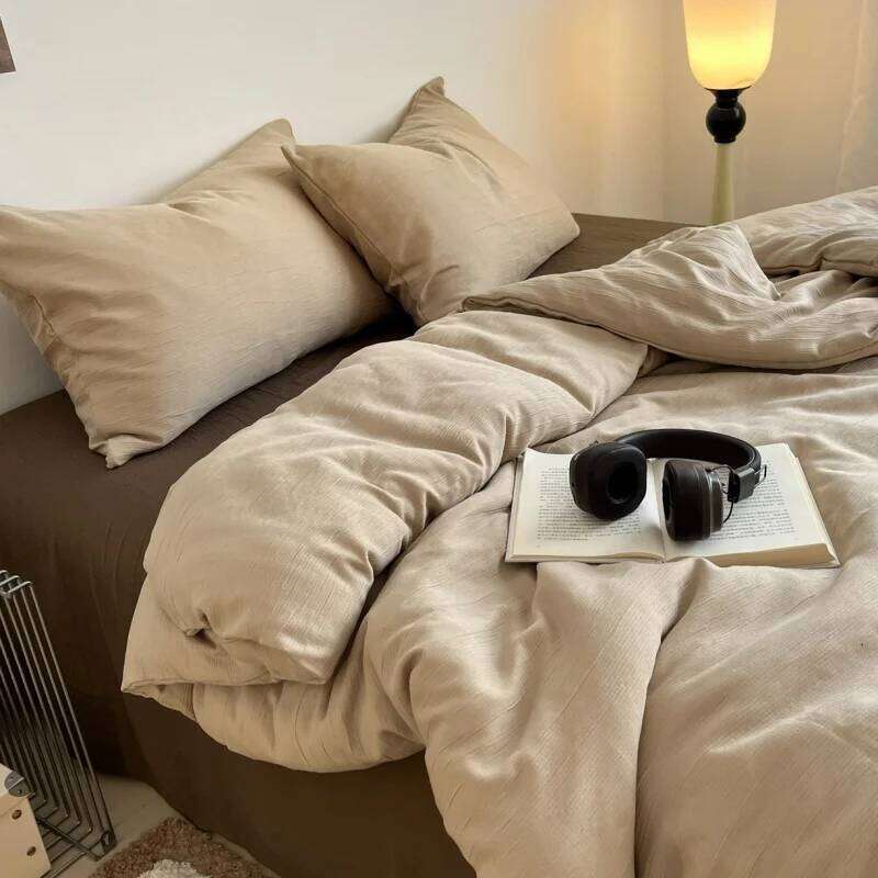 3pcs/set Duvet Cover Set Solid Double-Layer Wrinkled Yarn Single Quilt Cover+Pillowcase Home Bedclothes No Sheet Drop Shipping Y260124