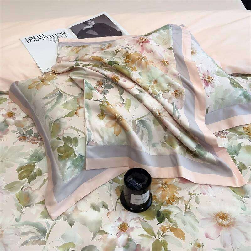 600TC Cotton Floral Leaves printed Luxury Bedding Set Duvet Cover Flat/Fitted Bed Sheet Pillowcases Double Queen King 4Pcs Y260124