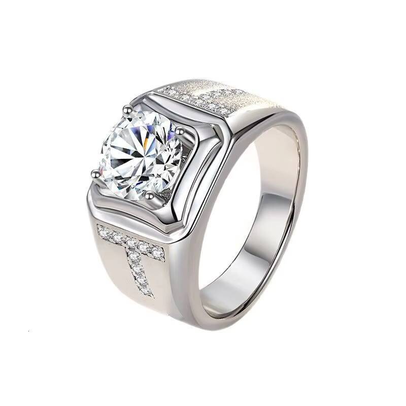 Hot Selling High-end Jewelry 925 Sterling Silver Hip Hop Style Ring Bright Cut Square Moissanite Wedding Ring Jewelry for Men