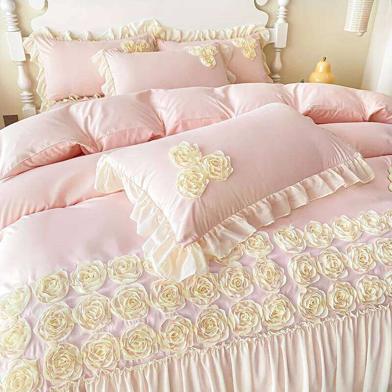 New French Three-dimensional plate Flower Embroidery Duvet Cover Princess Style Bed Four Piece Set Adult Bedroom Decoration Y260124