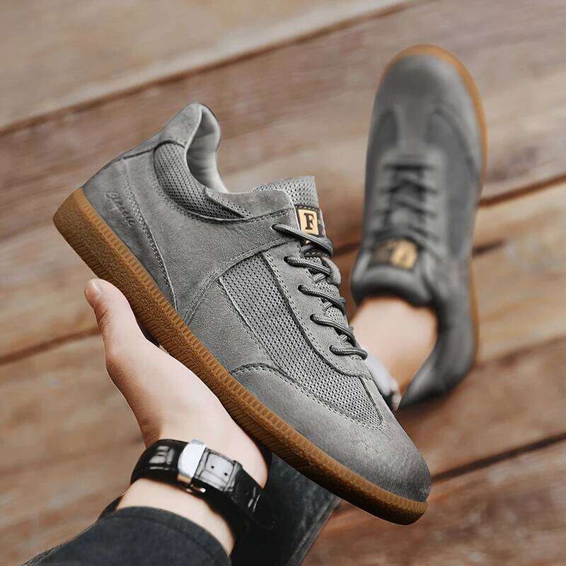 2025 New Genuine Leather Outdoor Non-slip Walking Shoe Breathable Mesh Men's Casual Shoes Luxury Men Sneakers H260124