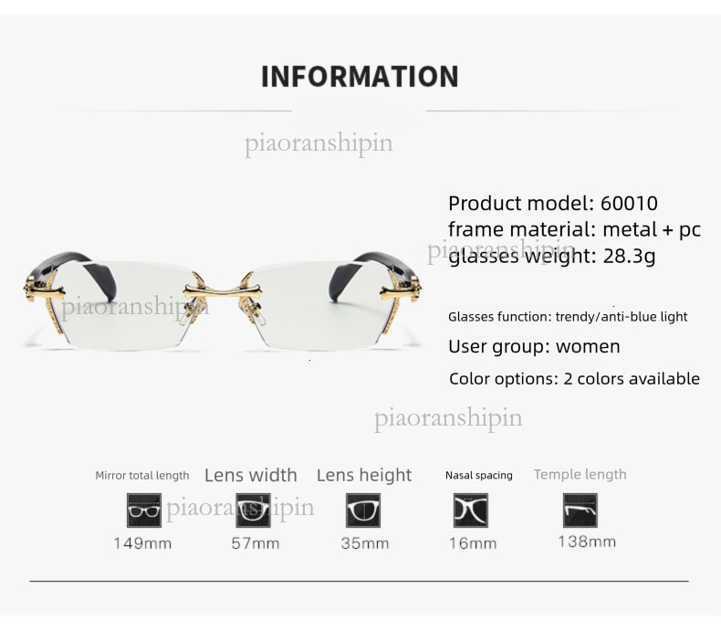 2026 Designer's New Luxury Frameless Women's Reading Glasses Fashion Brand Accessories Anti Blue Light Metal HD Elderly Reading Glasses Whol