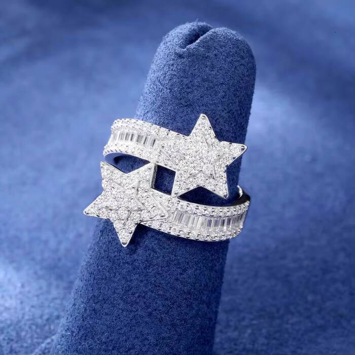 Baguette Jewelry Hot Style Hip Hop Fine Jewelry Round Cut Ring Ice Out 925 Silver moissanite Custom Star Ring