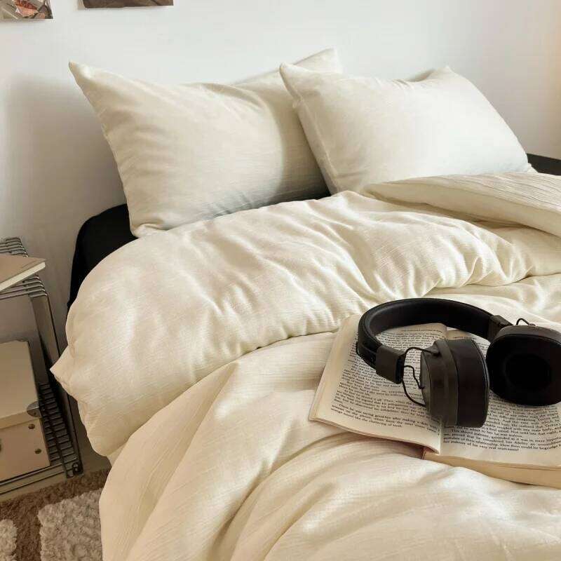 3pcs/set Duvet Cover Set Solid Double-Layer Wrinkled Yarn Single Quilt Cover+Pillowcase Home Bedclothes No Sheet Drop Shipping Y260124