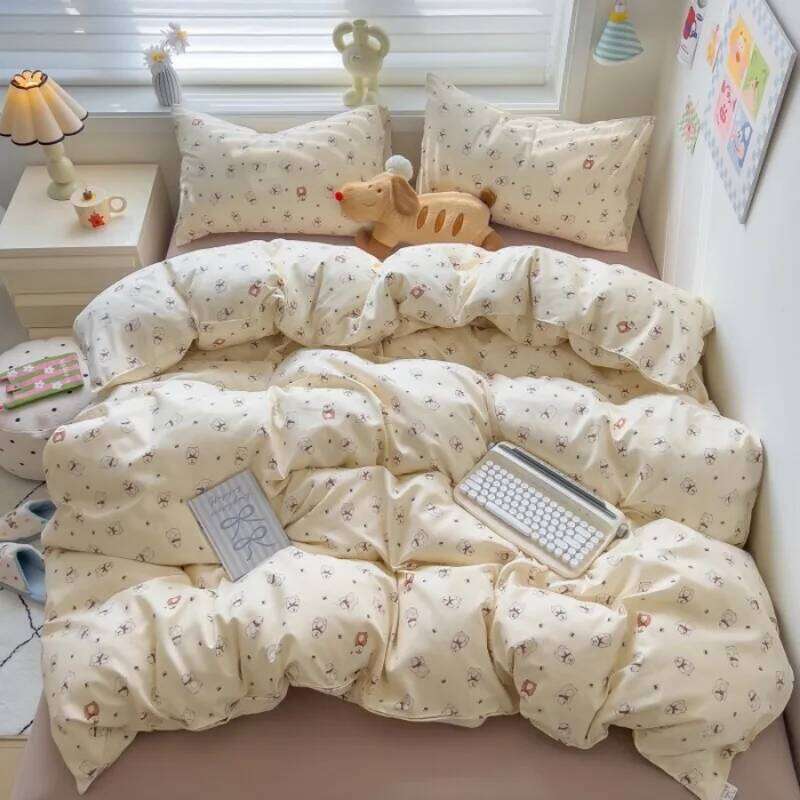2025 new class A knitted cotton four-piece set, small fresh quilt cover, bed sheet floral dormitory three-piece set Y260124