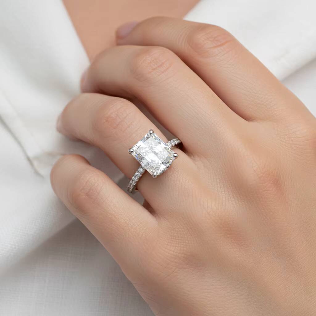 25ct Radiant Cut Lab Grown Diamond Womens Ring Double Halo Double Hidden Halo Solitaire Pave Gallery IGI Certified