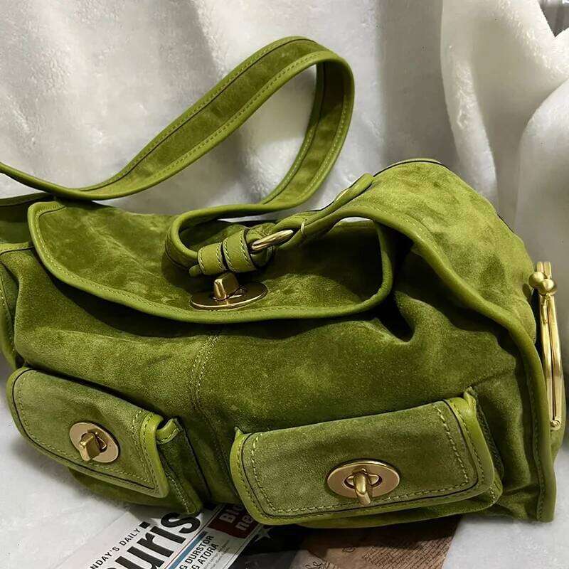 Vintage Suede Women Casual Commuter Pillow Single Shoulder Crossbody Bag Multi Pocket Large Capacity Totes KABAHEBINGJUE