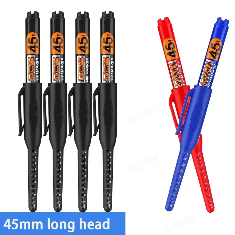 10PCS 45mm Tip Waterproof Long Head Marker Pen Quick-Dry Ink for Woodworking Construction Deep Hole Non-Toxic Black Red Blue 260120