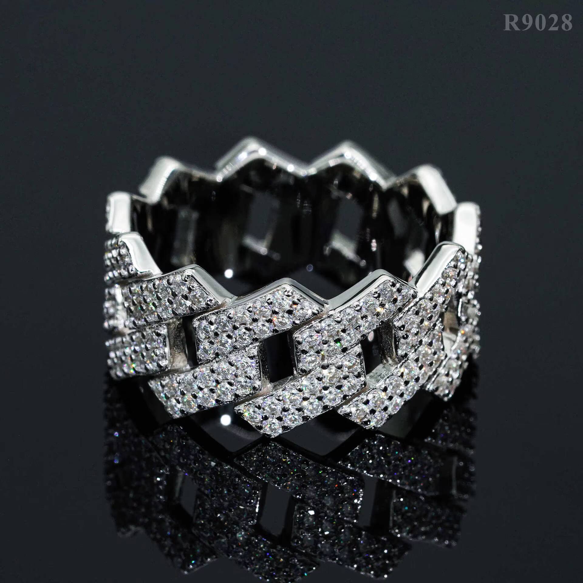 Factory Direct High Quality Hip Hop Two Row 925 Sterling Silver Pass Diamond Test VVS Moissanite Iced Out Cuban Ring for Men