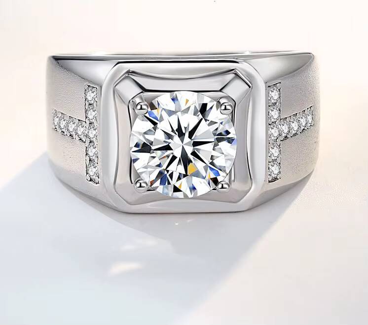 Hot Selling High-end Jewelry 925 Sterling Silver Hip Hop Style Ring Bright Cut Square Moissanite Wedding Ring Jewelry for Men