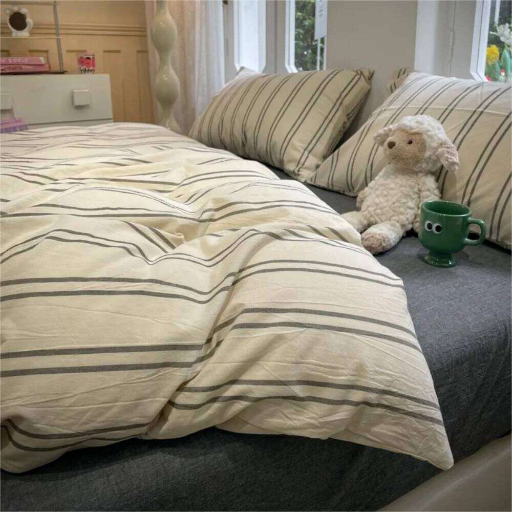 Reversible Striped Duvet 3pcs Home Bedding Set,Geometric Lines Comforter Polyester Quilt Cover with 2 Pillowcases Y260124