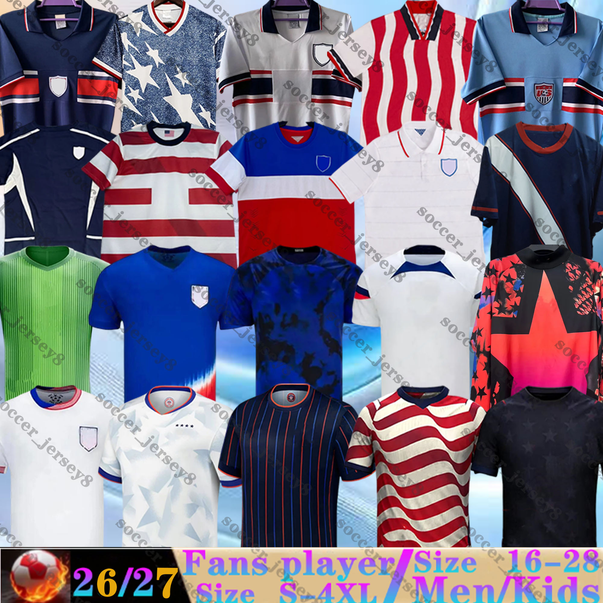 2026 2027 USAS PULISIC soccer jerseys McKENNIE BALOGUN AARONSON DEST retro America 94 95 13 14 Lalas Ramos Balboa 24 25 26 27 United States Football Shirts men kids kits
