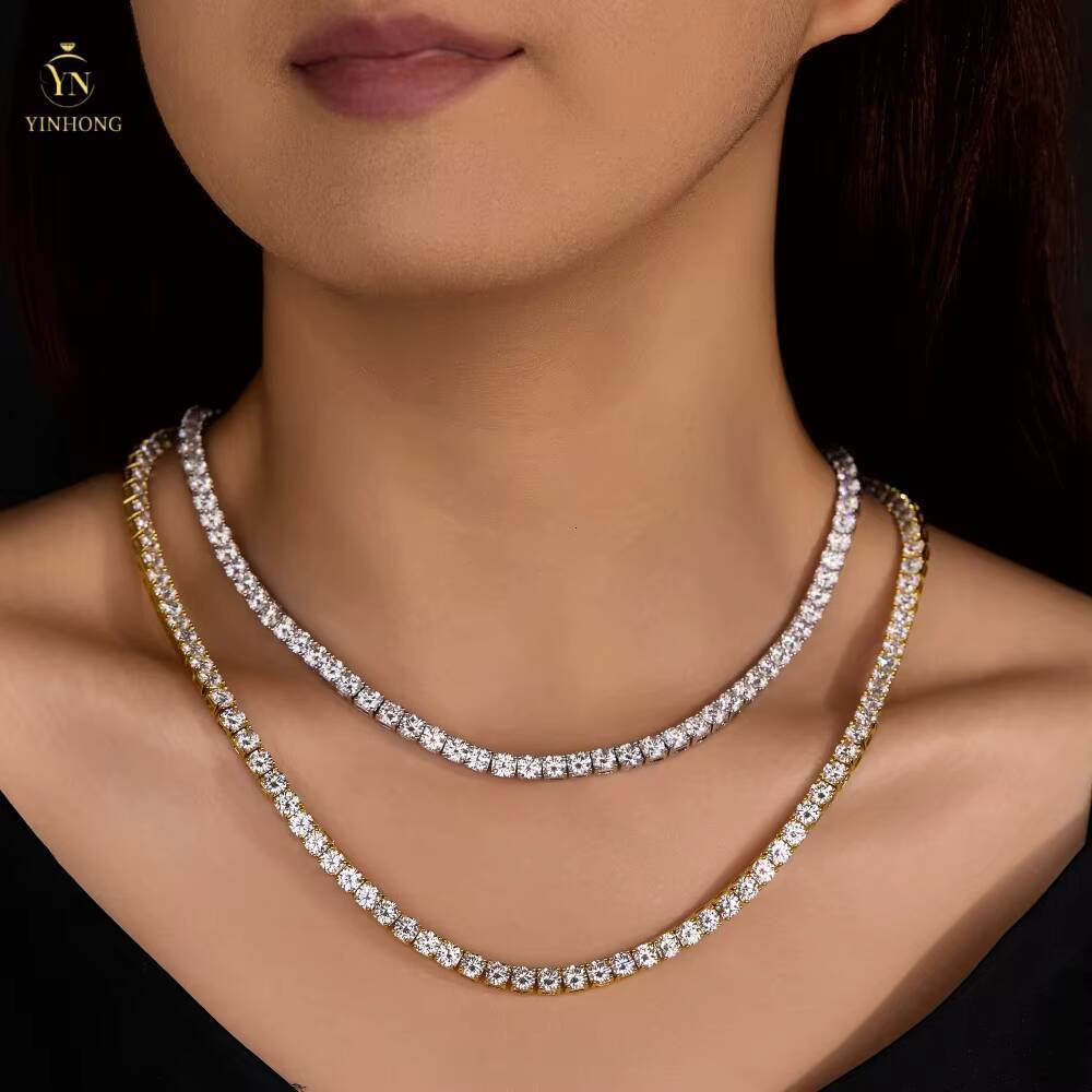 USA Hot Selling 3mm-8mm Pass Diamond Tester Customize 925 Silver Moissanite Tennis Necklace Tennis Chain Moissanite Fine Jewelry