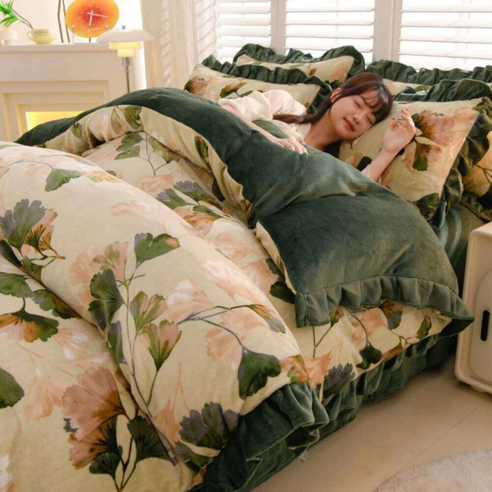 Korean Style Thickened Milk Velvet Four-Piece Winter Warm Soft Duvet Quilt Cover Bed Sheet Pillowcase Bedding Set Y260124